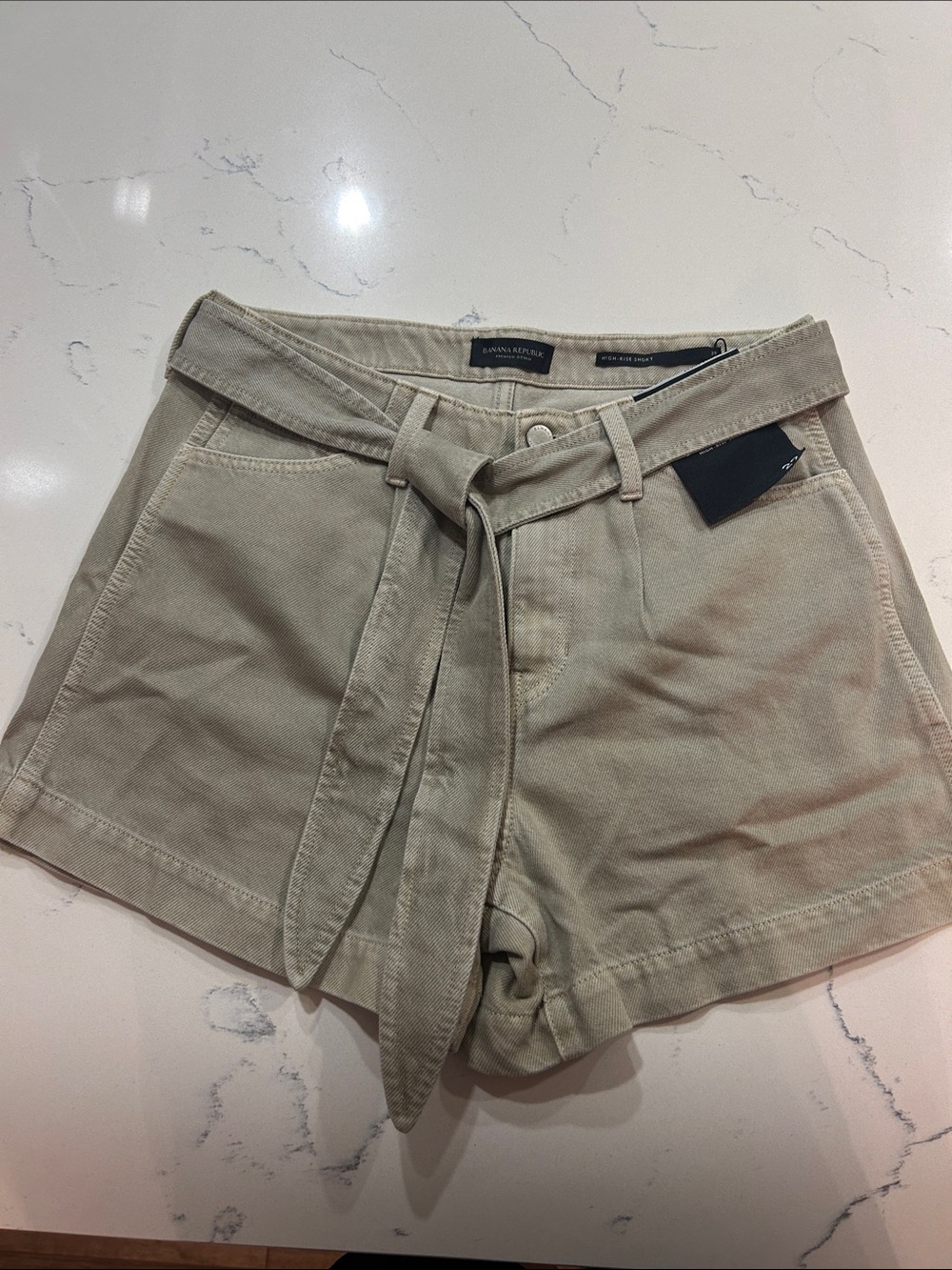Banana Republic Khaki High-Waist Tie-Belt Shorts SIZE 29
